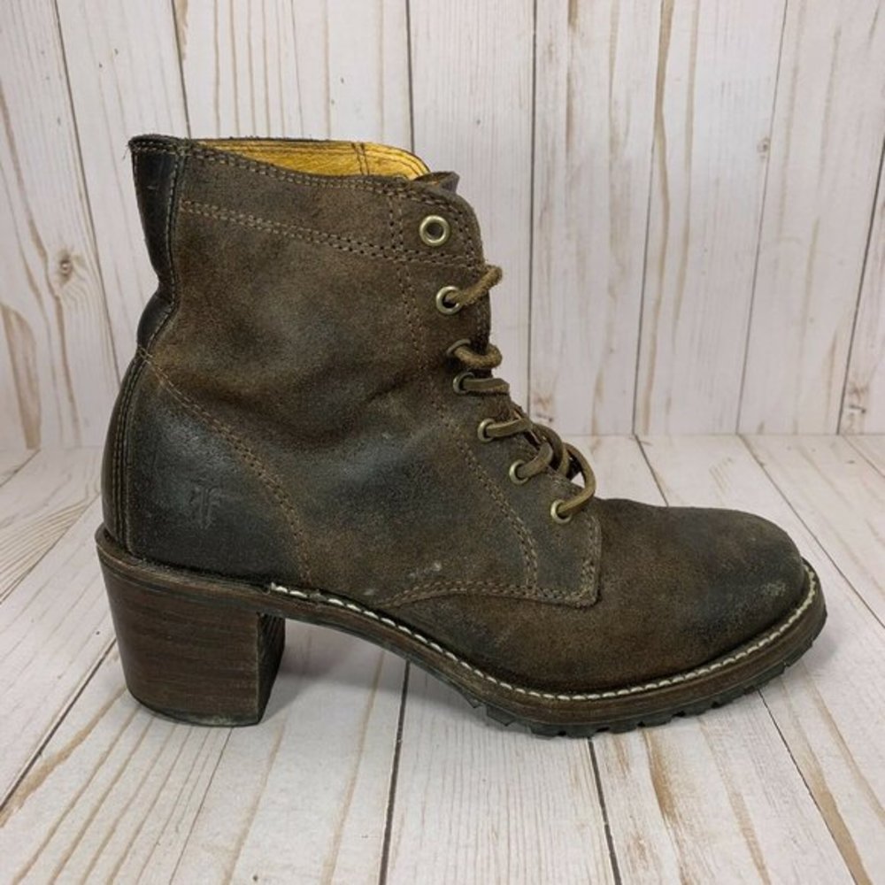 Frye Sabrina 6G Lace-up Oiled Suede Boots Womens Size 8 Lace Up Heeled Bootie